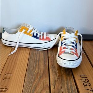 Unisex Converse White Low-Top Sneakers with Yellow, Blue & Coral Panels